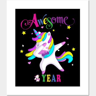 4th Birthday Unicorn Posters and Art